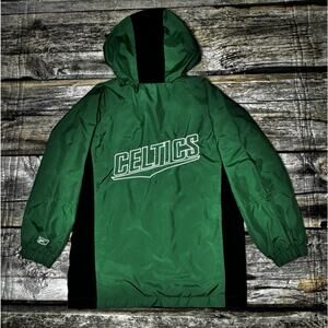 Y2K Reebok Boston Celtics Green Hooded Windbreaker Jacket NBA Youth Small